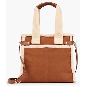 Talbots shearling trim suede tote